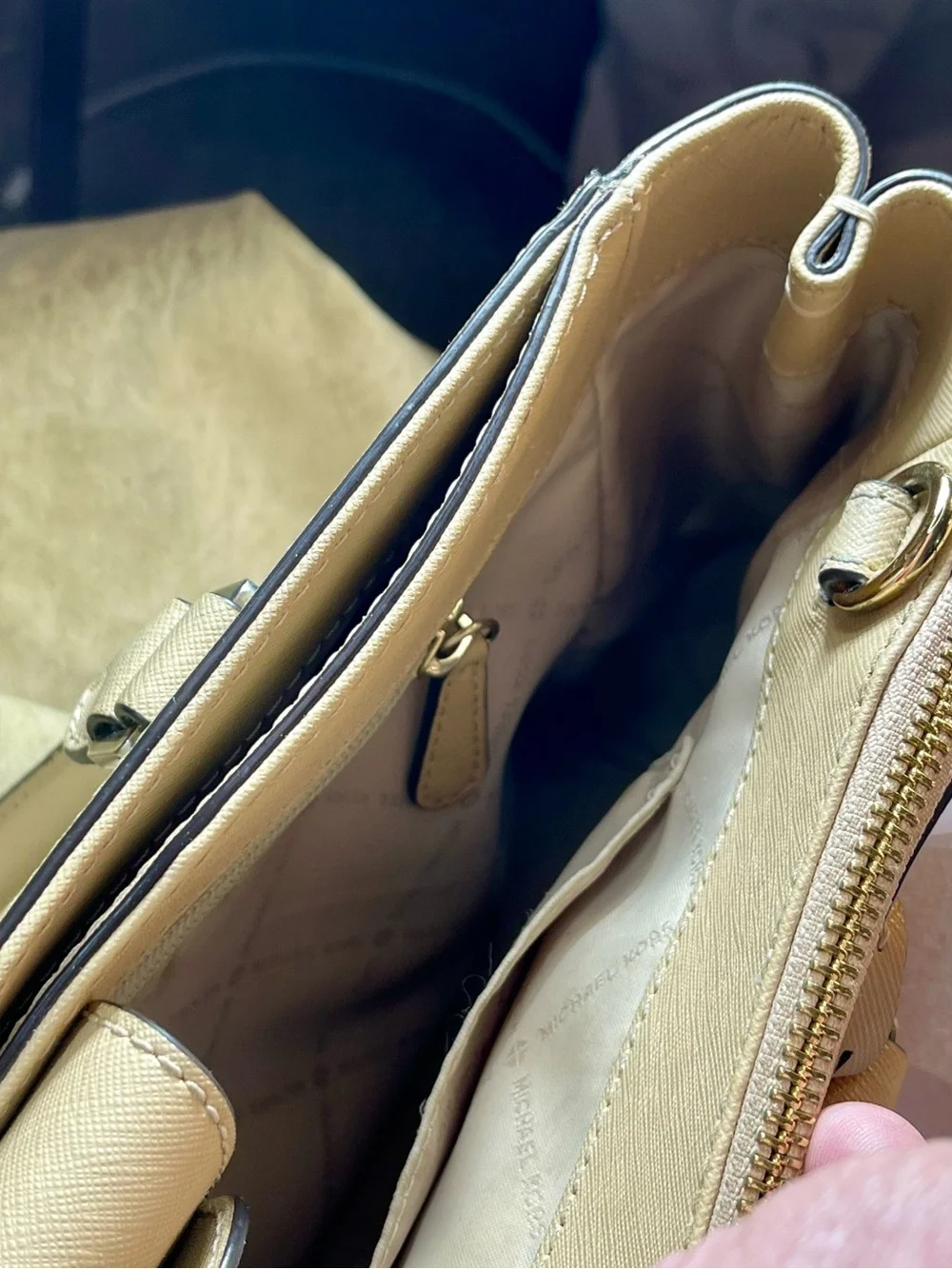 Michael Kors Beige Saffiano Leather Satchel with MK Charm